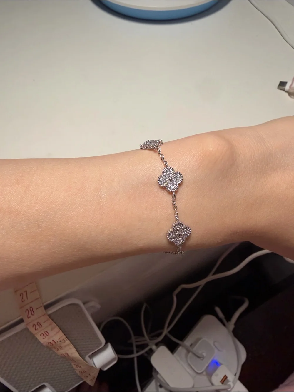 Silver Sparkling Crystal Clover Bracelet